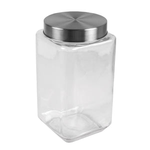 Home Basics 56 oz. Square Glass Canister with Brushed Stainless Steel Screw-on Lid Clear $3.50 EACH, CASE PACK OF 12