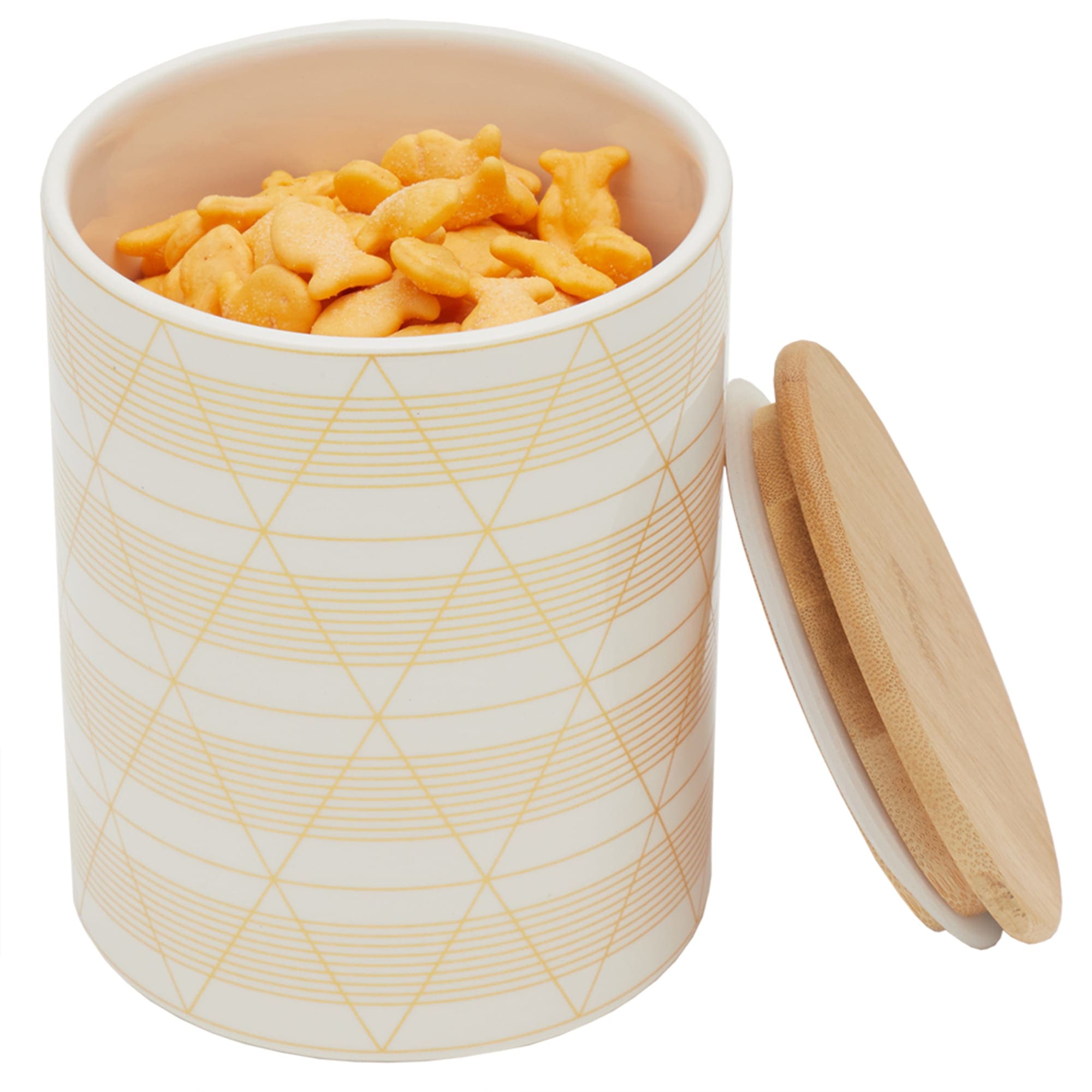 Home Basics Diamond Stripe Medium Ceramic Canister with Bamboo Top $6.00 EACH, CASE PACK OF 12