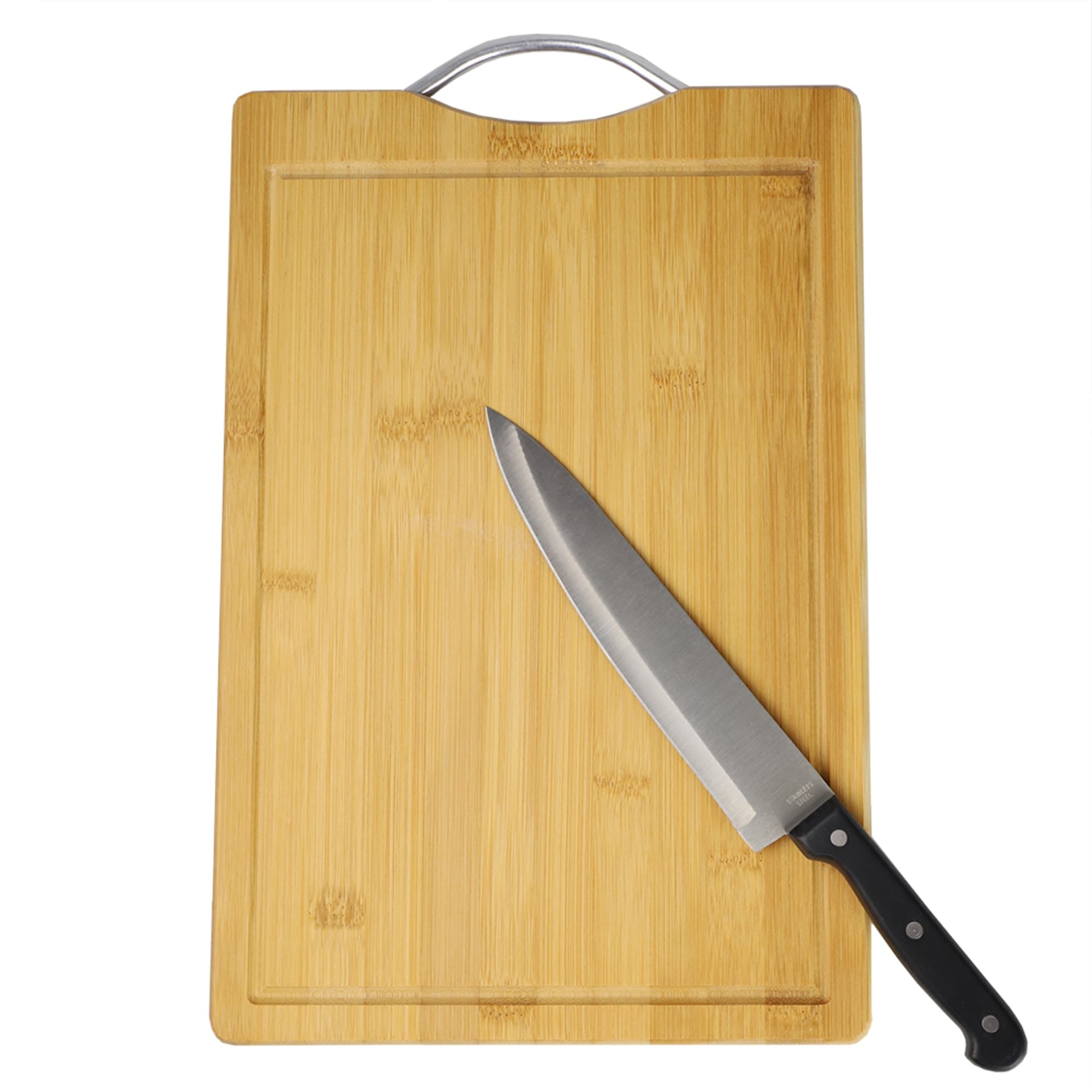 Home Basics 10" x 15" Bamboo Cutting Board with Juice Groove and Stainless Steel Handle $5.00 EACH, CASE PACK OF 12