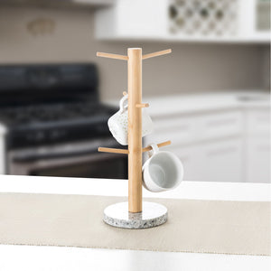 Home Basics 6 Cup Bamboo Mug Tree Holder Stand with Granite Base, White $7 EACH, CASE PACK OF 6