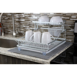 Dish Drying Rack with Cushioned Micro Fiber Mat Low Profile Portable
