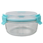 Load image into Gallery viewer, Home Basics 21 oz.  Round Leak and Spill Proof  Borosilicate Glass  Food Storage Dishwasher Safe Meal Prep Storage Container with Air-tight Plastic Lid, Turquoise $4 EACH, CASE PACK OF 12
