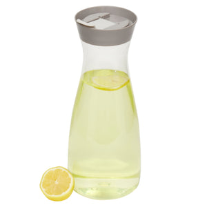 Home Basics 1 Liter Plastic Juice Carafe with Flip Top Grey Lid, Clear, FOOD PREP