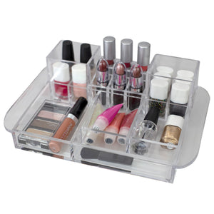 Home Basics Deluxe Large Capacity 16 Compartment Transparent Plastic Cosmetic Makeup and Jewelry Storage Organizer with Easy Grip Handles, Clear $6.00 EACH, CASE PACK OF 12