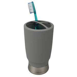 Home Basics 3 Section Rubberized Plastic Tooth Brush Holder, Grey $3.00 EACH, CASE PACK OF 12