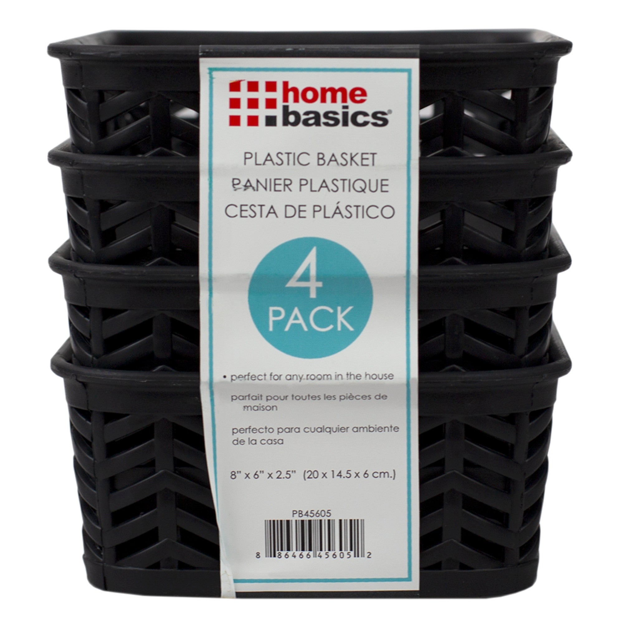 Home Basics Chevron 7.75" x 5.5" x 2.5"  Multi-Purpose Stackable Plastic Storage Basket, (Pack of 4) - Assorted Colors