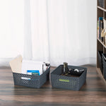 Load image into Gallery viewer, Home Basics Triple Woven 14&quot; x 11.5&quot; x 5.25&quot; Multi-Purpose Stackable Plastic Storage Basket, (Pack of 2) - Assorted Colors
