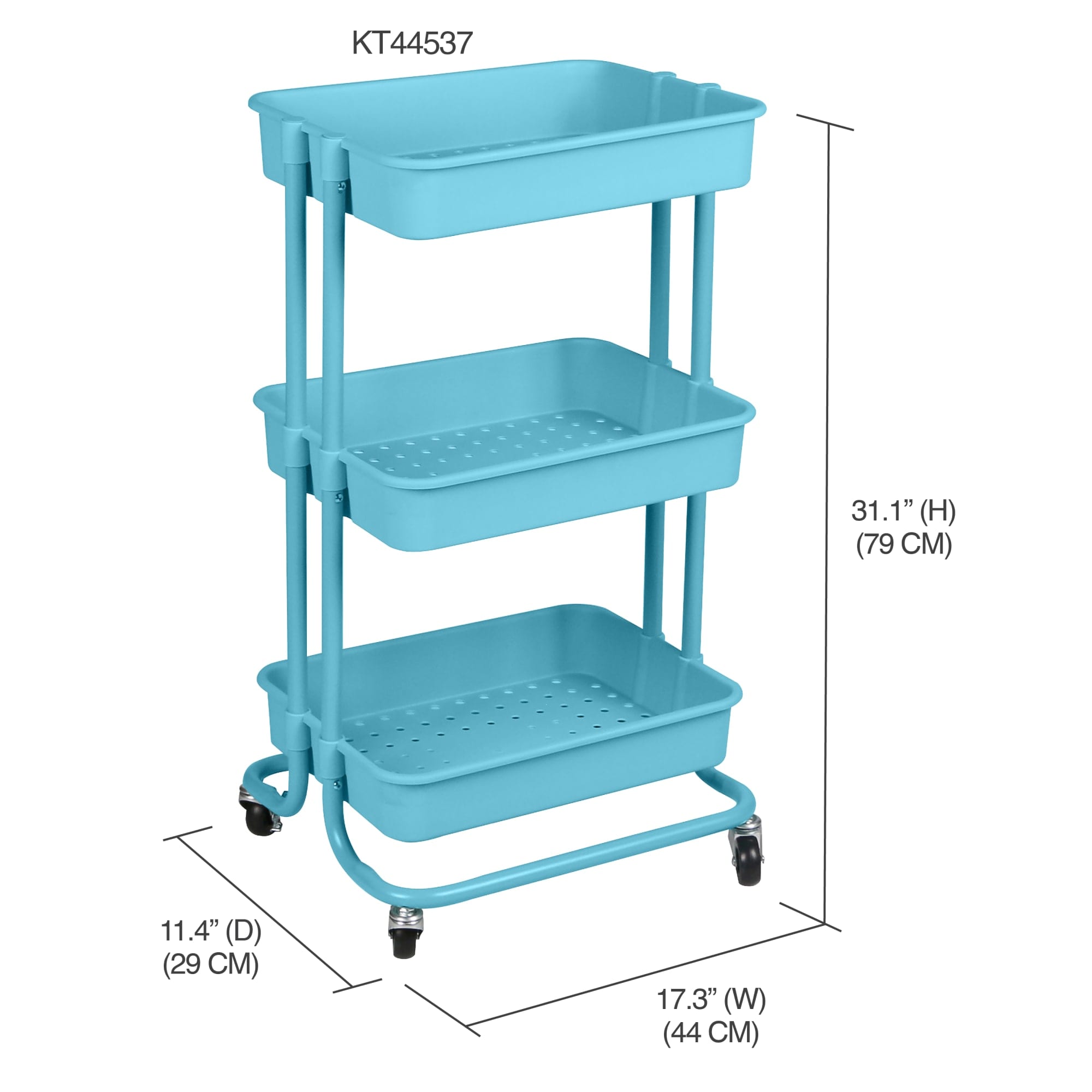 Home Basics 3 Tier Steel Rolling Utility Cart with 2 Locking Wheels, Blue $30.00 EACH, CASE PACK OF 3