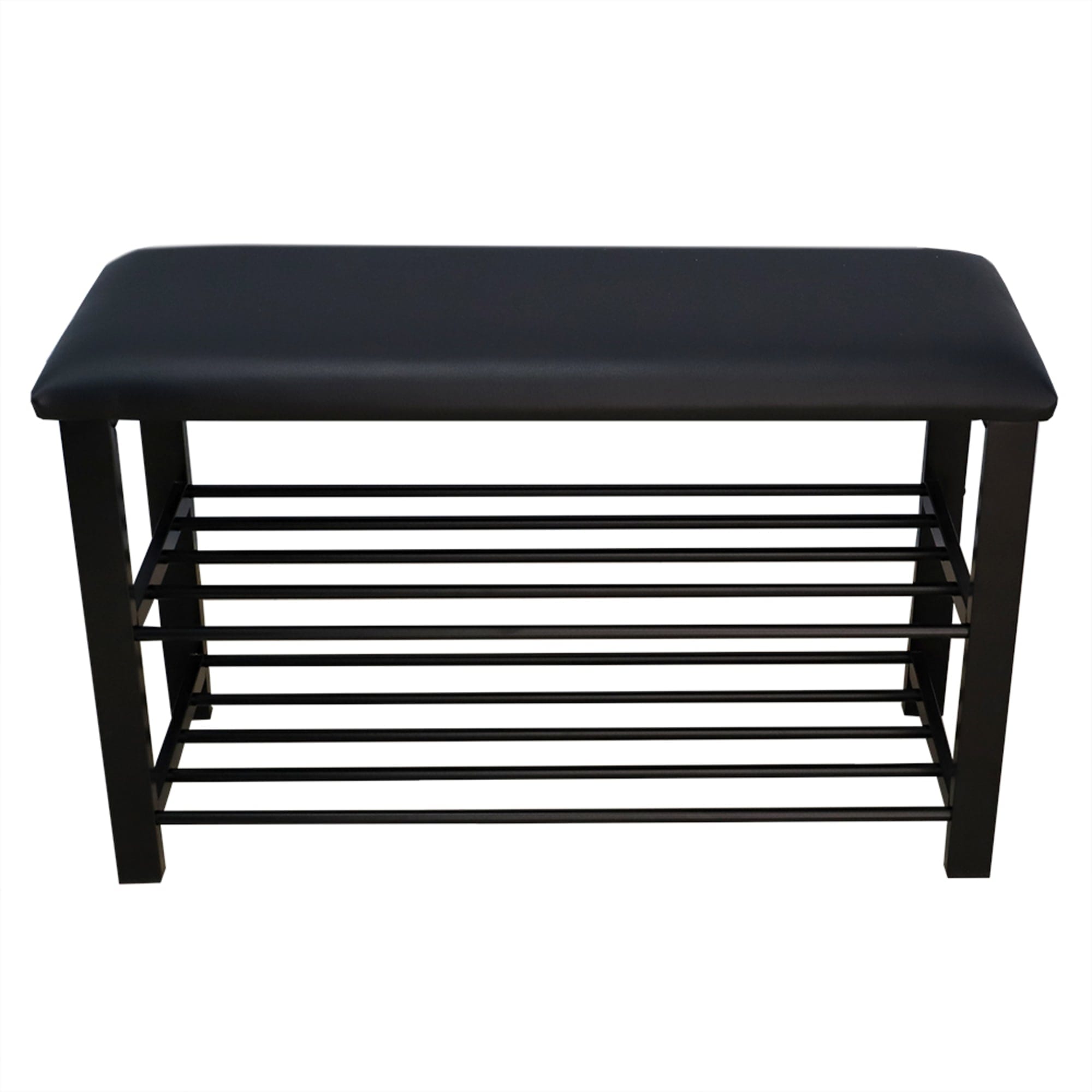 Home Basics Cushioned Storage Bench with 2 Tier Steel Shoe Rack, Black $40.00 EACH, CASE PACK OF 1