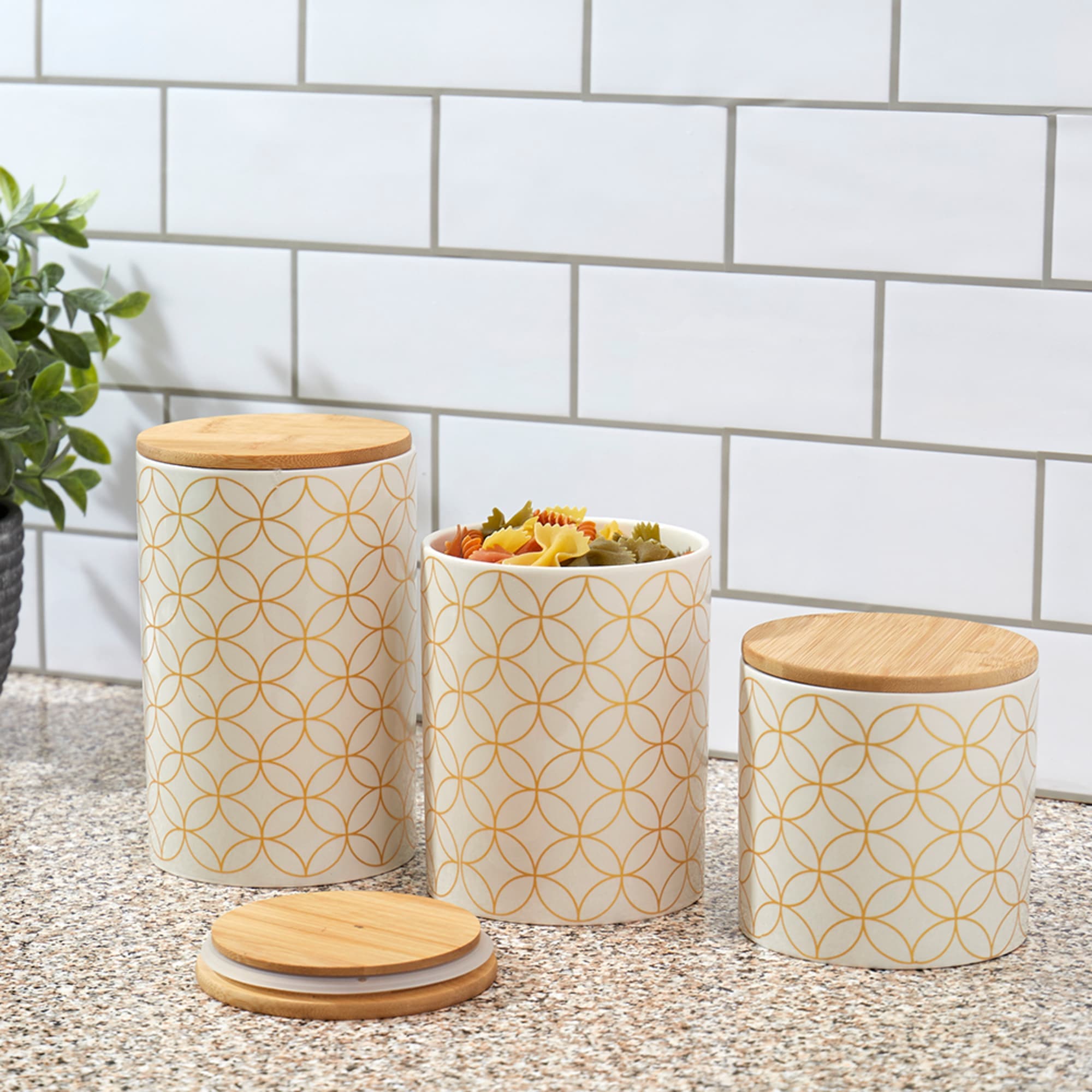 Home Basics Vescia 3 Piece Ceramic Canister Set with Bamboo Top, White
 $20.00 EACH, CASE PACK OF 3