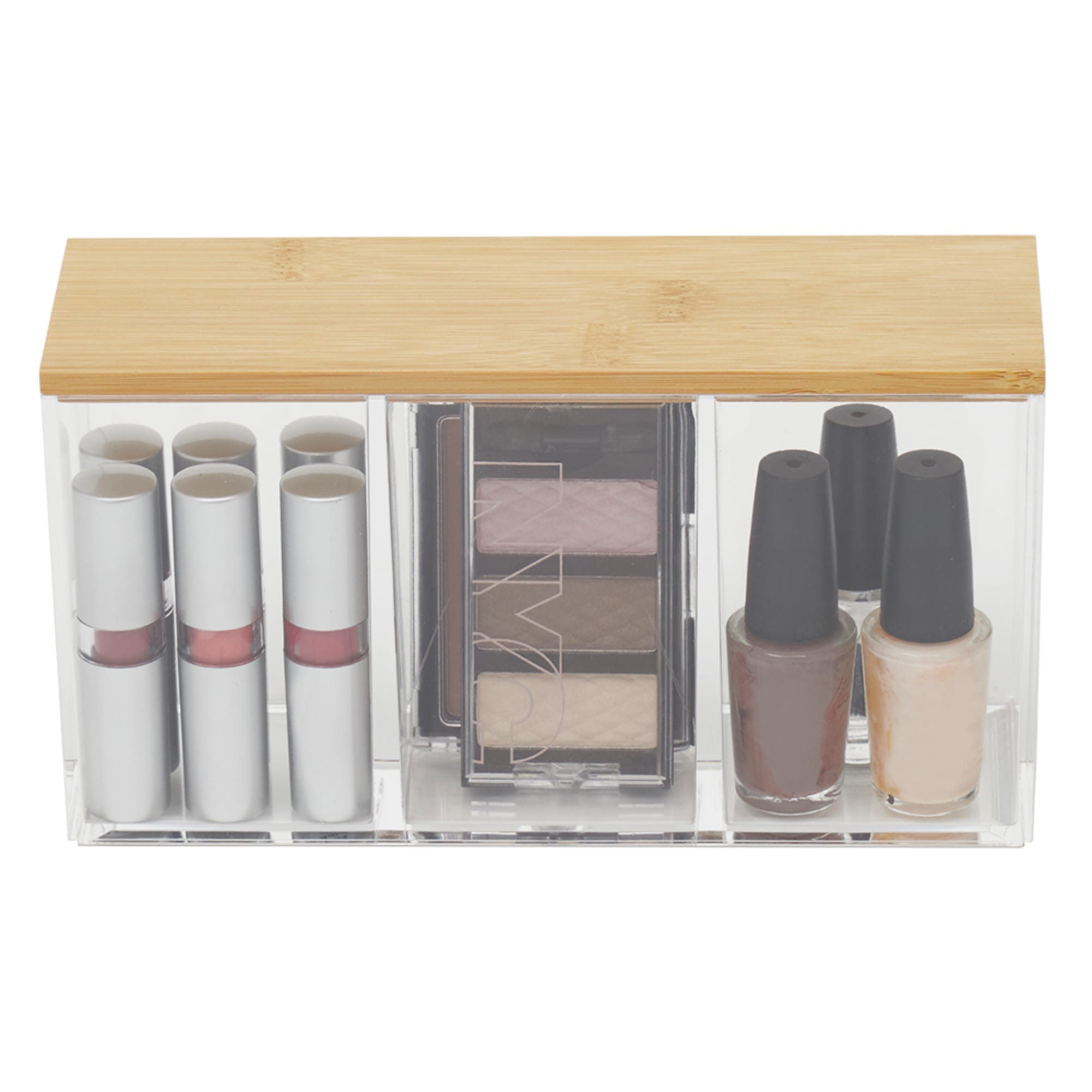 Home Basics Serene Medium 3 Compartment Cosmetic Organizer with Bamboo Lid $8 EACH, CASE PACK OF 12