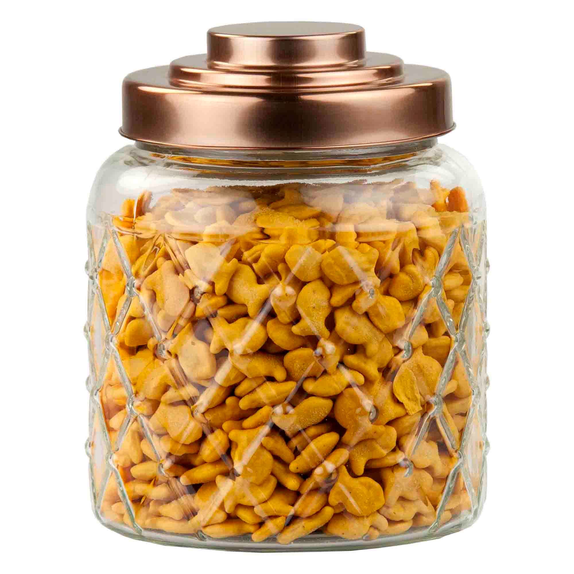 Home Basics Small 2.6 Lt Textured Glass Jar With Gleaming Copper Top $5.00 EACH, CASE PACK OF 6