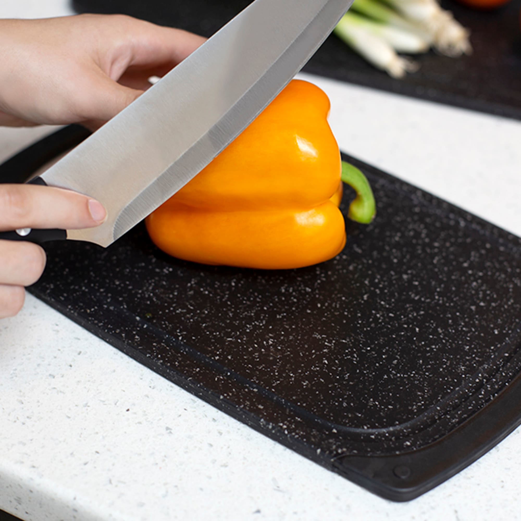 Home Basics 3 Piece Double Sided Granite  Look  Non-Slip Plastic Cutting Board Set with Deep Juice Groove and  Easy Grip Handle, Black $10.00 EACH, CASE PACK OF 6