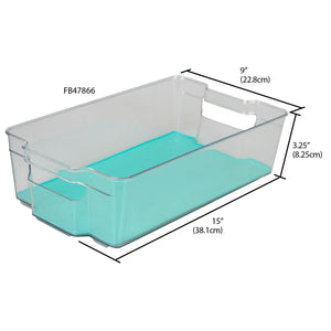 Home Basics 9" x 15" Multi-Purpose Plastic Fridge Bin with Rubber Lining, Turquoise $6 EACH, CASE PACK OF 12
