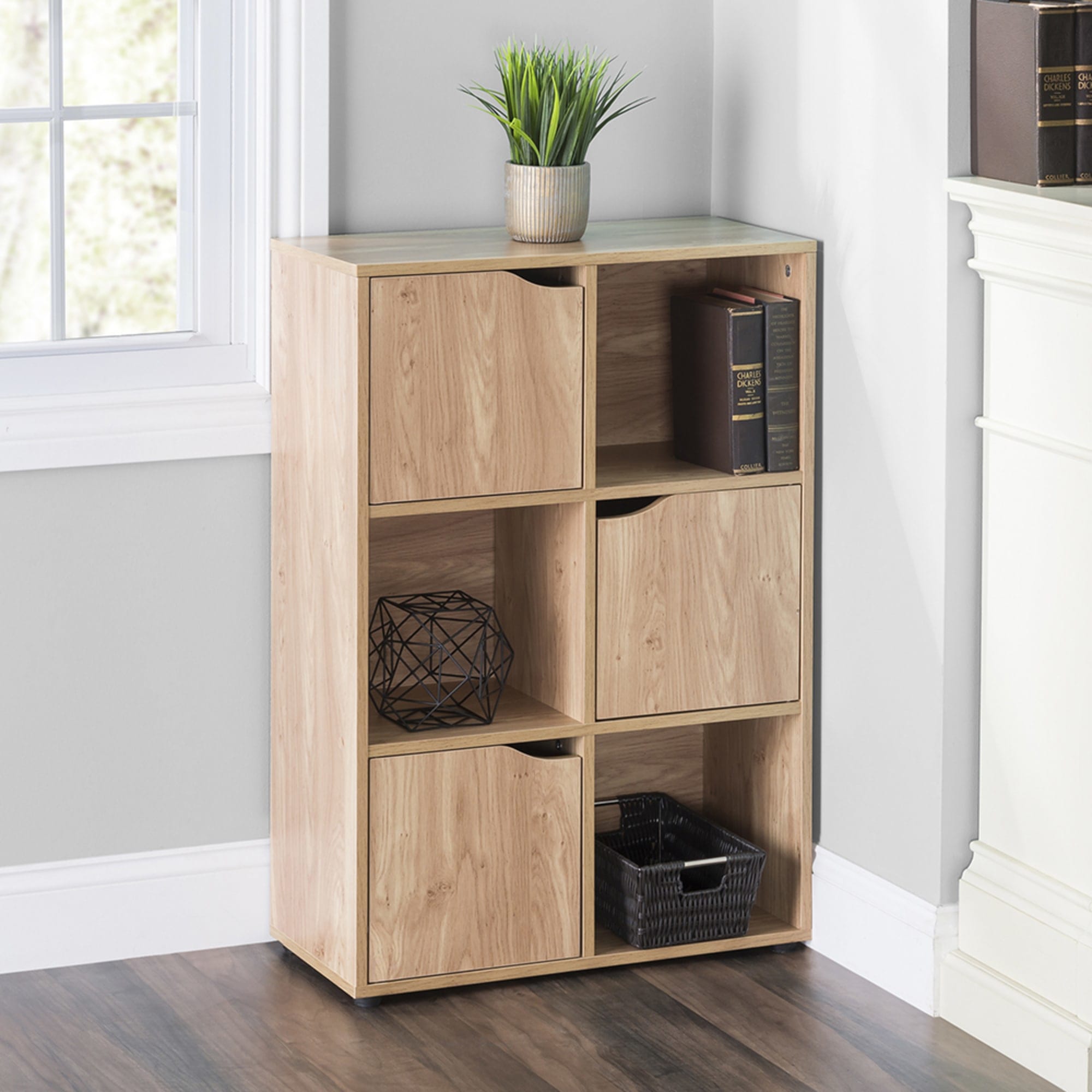 Home Basics 6 Cube MDF Storage Shelf with Doors, Natural $60.00 EACH, CASE PACK OF 1