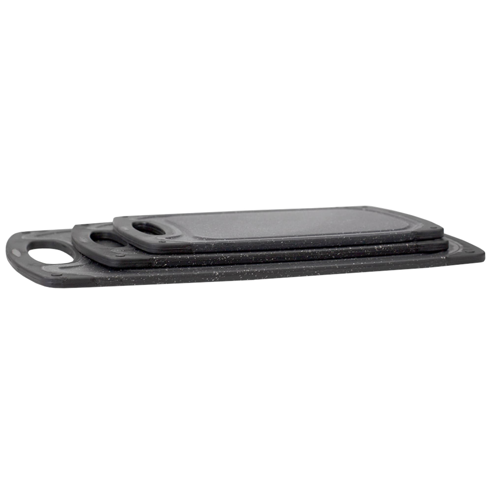 Home Basics 3 Piece Double Sided Granite  Look  Non-Slip Plastic Cutting Board Set with Deep Juice Groove and  Easy Grip Handle, Black $10.00 EACH, CASE PACK OF 6