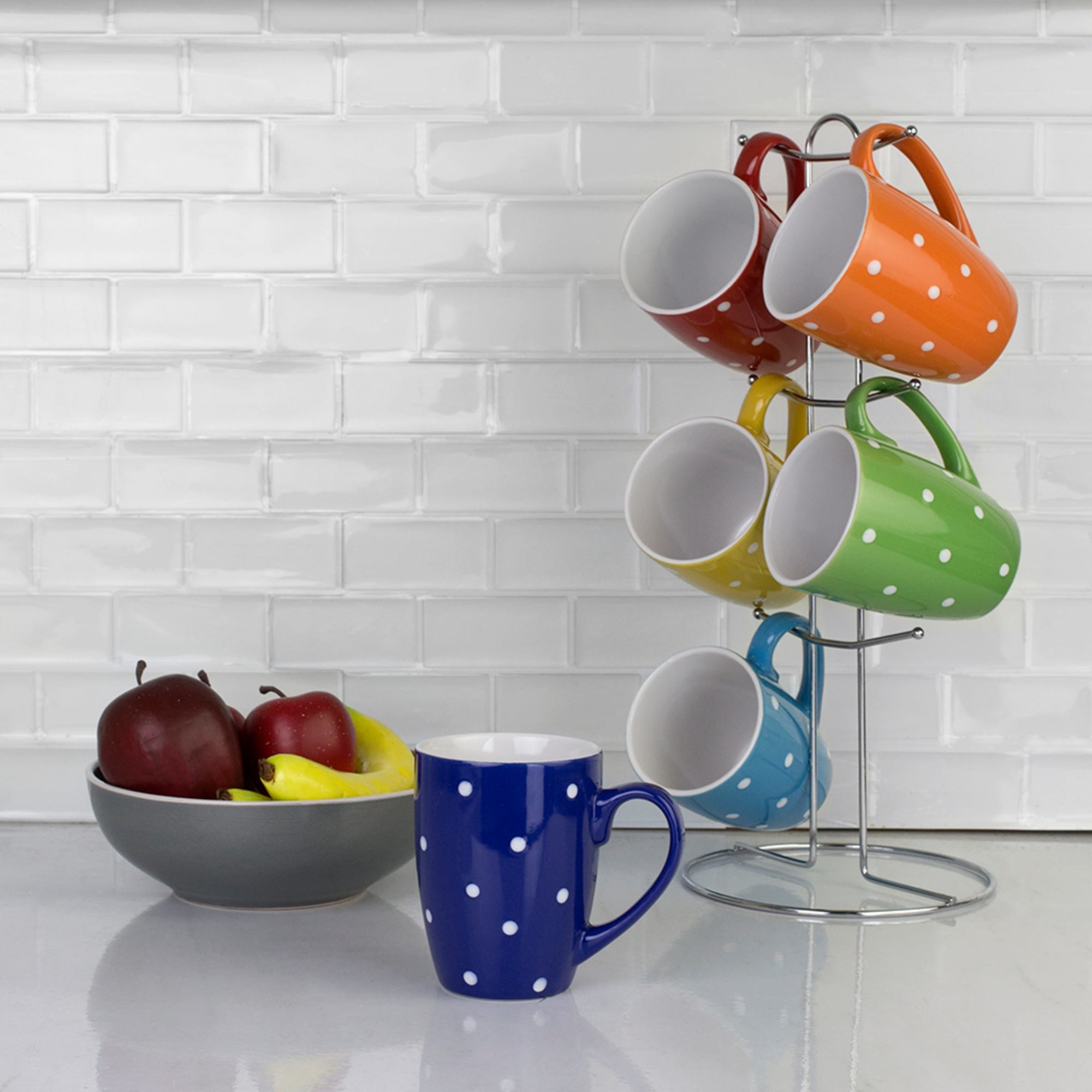 Home Basics 6 Piece Polka Dot Mug Set with Stand $12.00 EACH, CASE PACK OF 6