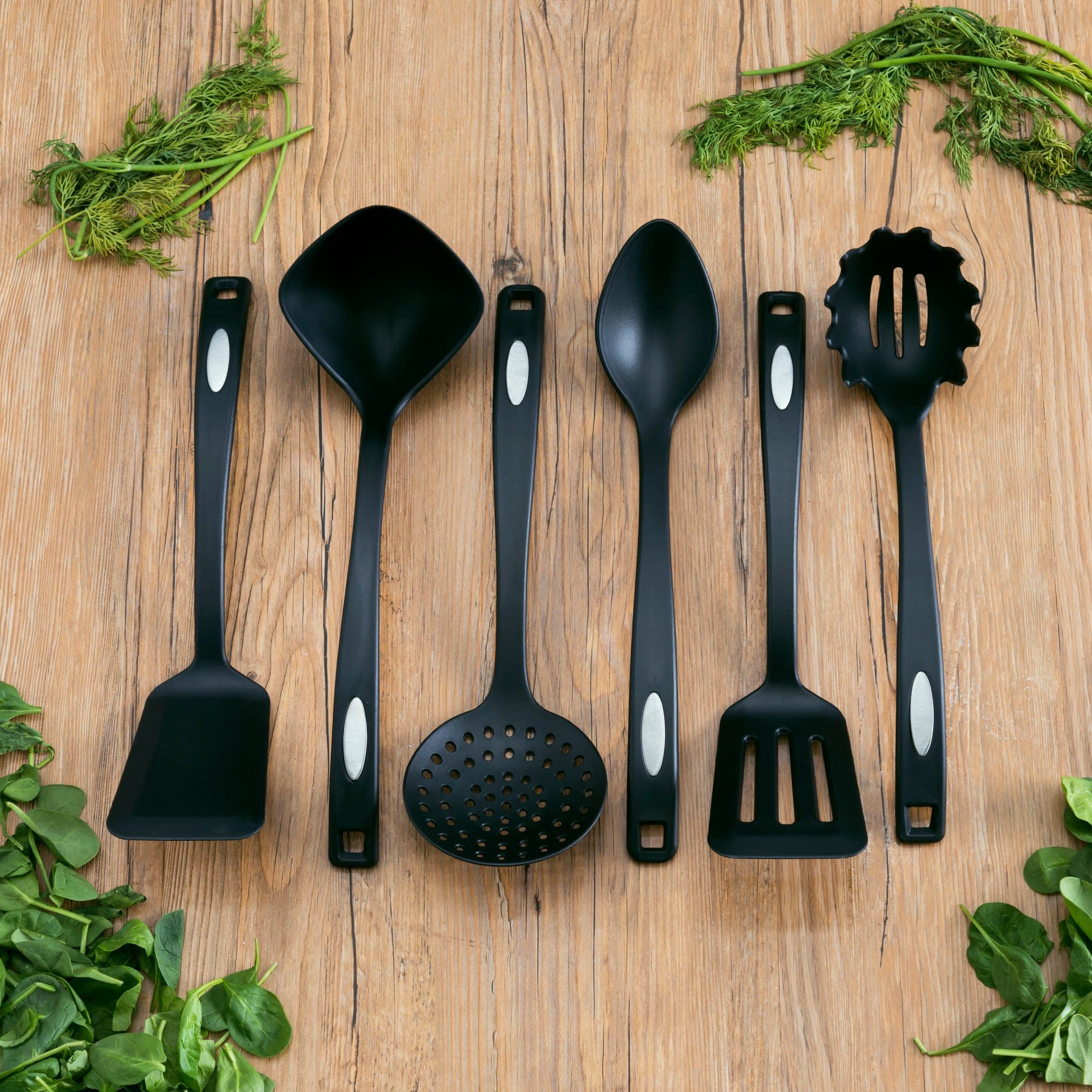 Home Basics 6 Piece Nylon Serving Utensils with Curved Handles, Black $4 EACH, CASE PACK OF 24