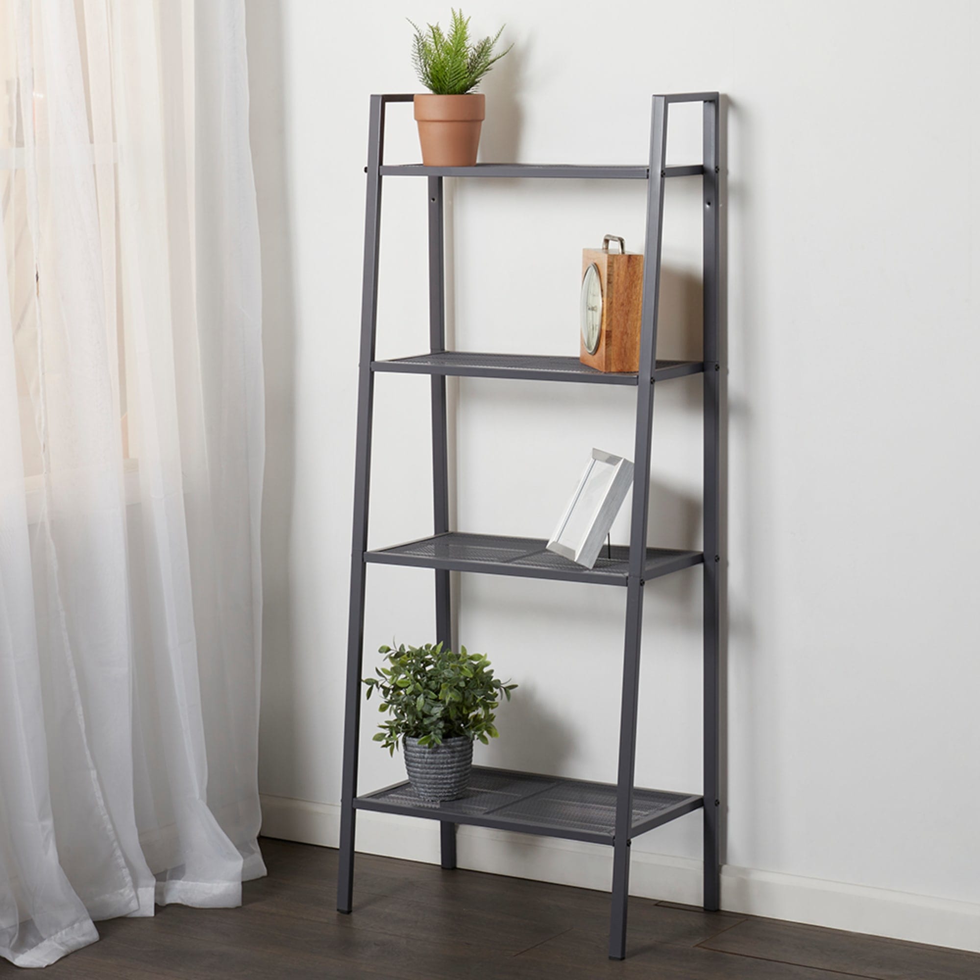 Home Basics Medium 4 Tier Metal Rack, (24” x 14” x 58), Grey $50.00 EACH, CASE PACK OF 1