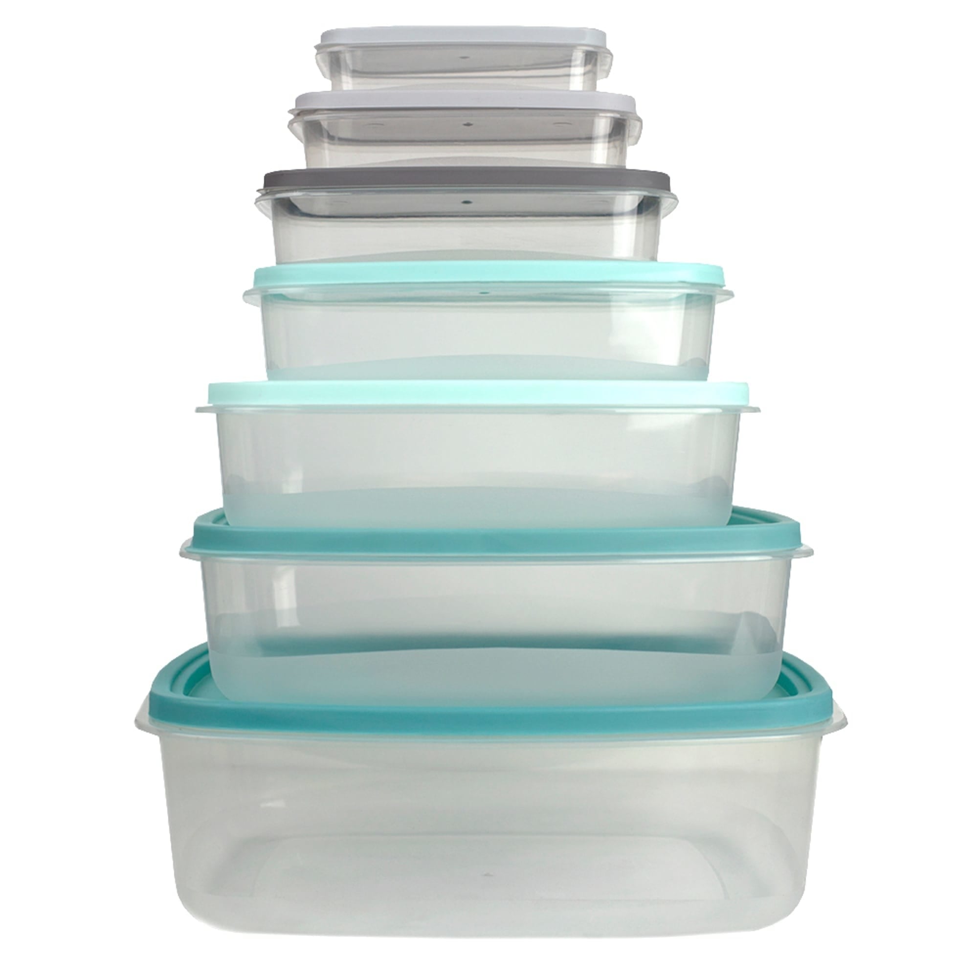 Home Basics 14 Piece Plastic Food Storage Container Set with Secure Fit Plastic Lids, Multi-Color $8.00 EACH, CASE PACK OF 6