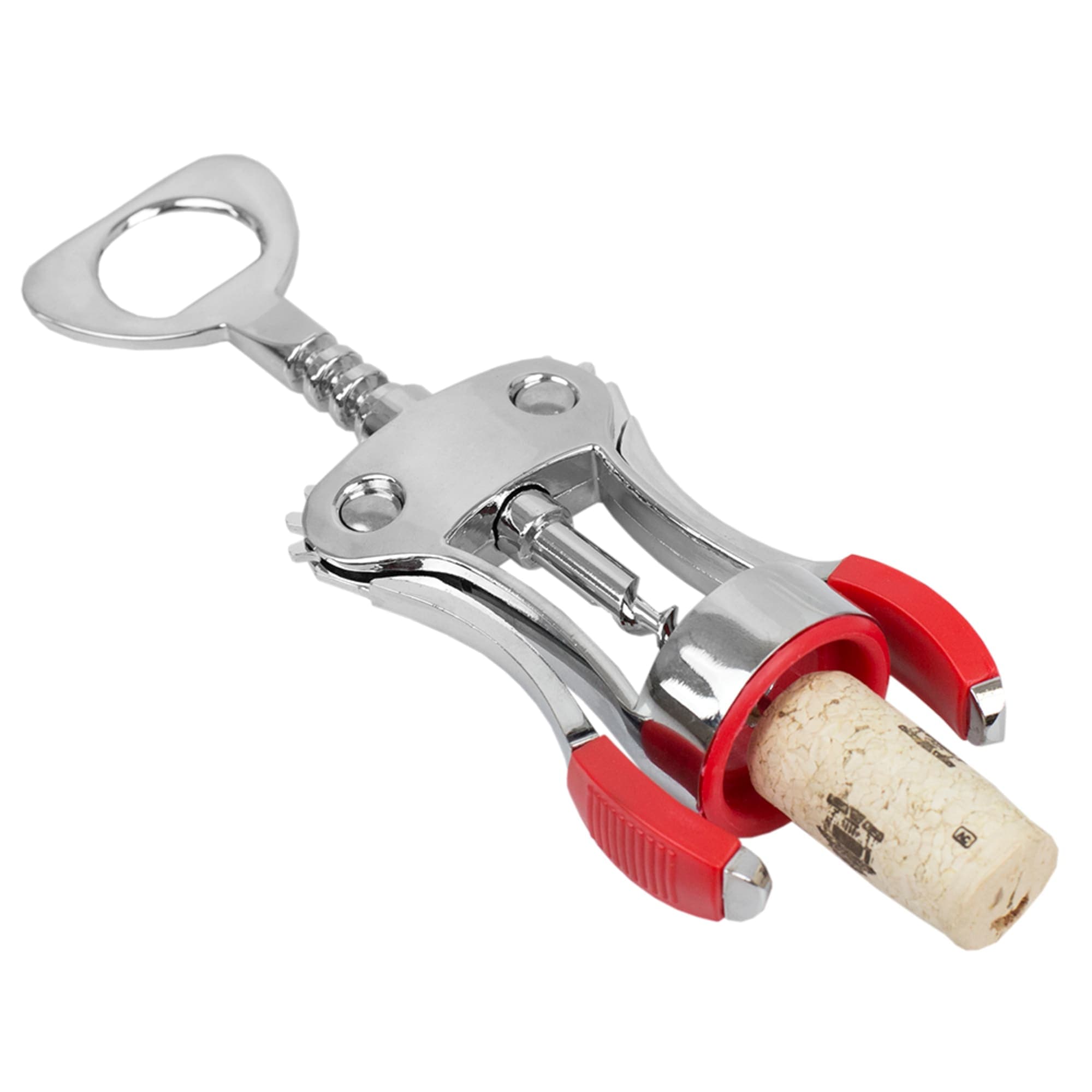 Home Basics Winged  Zinc Plated Steel Cork Screw Wine Opener with Rubberized Grips, Red $5.00 EACH, CASE PACK OF 24