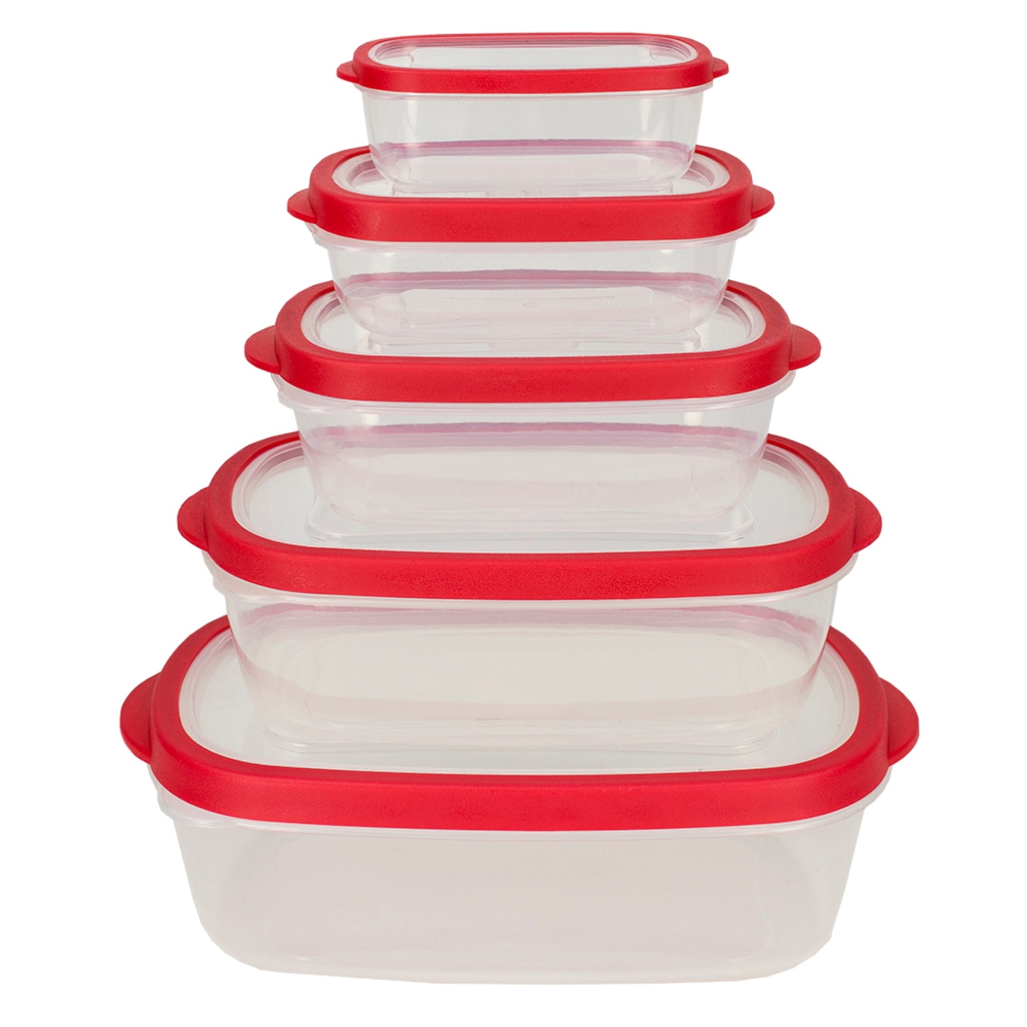 Home Basics 5 Piece Spill-Proof  Rectangular Plastic Food Storage  Container with Ventilated, Snap-On  Lids, Red $5.00 EACH, CASE PACK OF 12