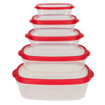 Load image into Gallery viewer, Home Basics 5 Piece Spill-Proof  Rectangular Plastic Food Storage  Container with Ventilated, Snap-On  Lids, Red $7.50 EACH, CASE PACK OF 12
