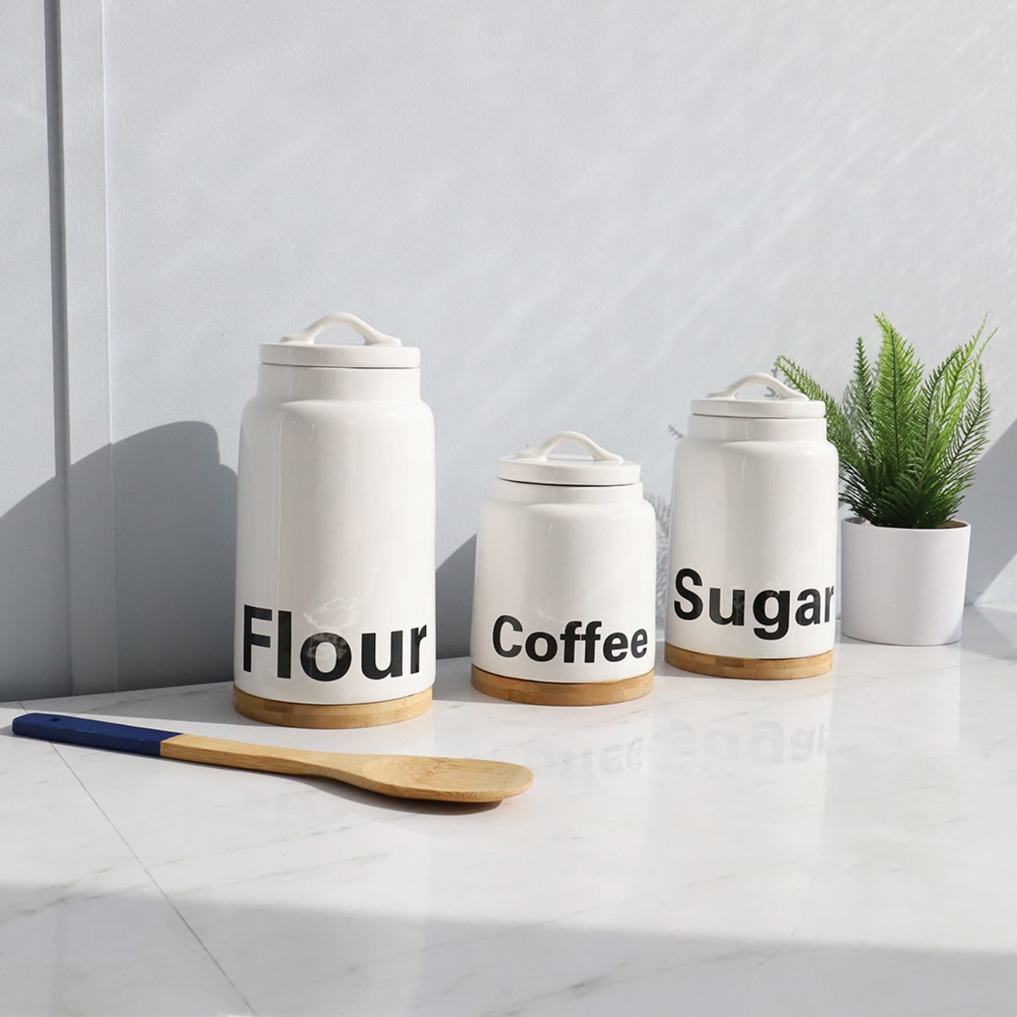 Home Basics 3-Piece Printed Ceramic Canister Set with Bamboo Accents, White $20.00 EACH, CASE PACK OF 2