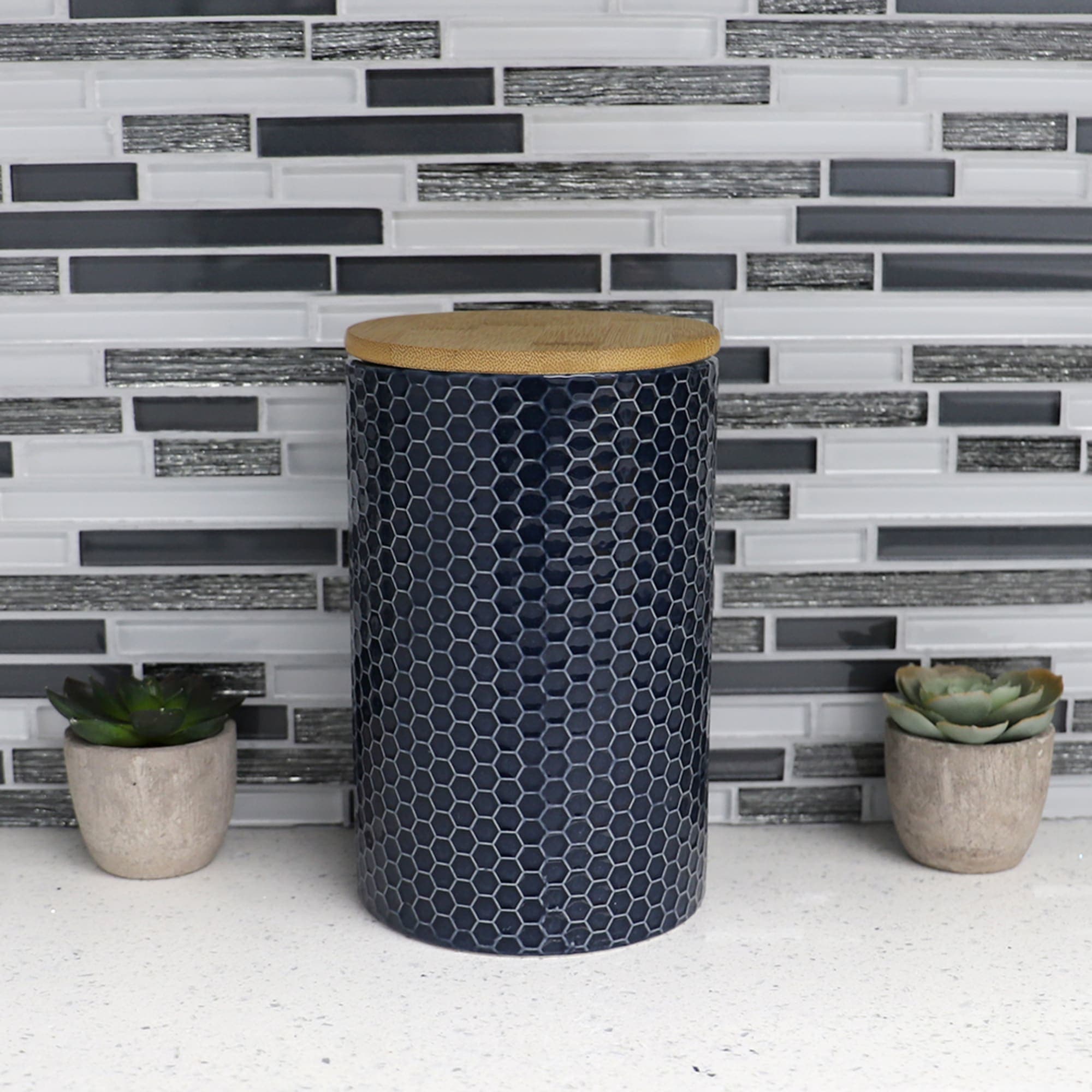 Home Basics Honeycomb Large Ceramic Canister, Navy $7.00 EACH, CASE PACK OF 12