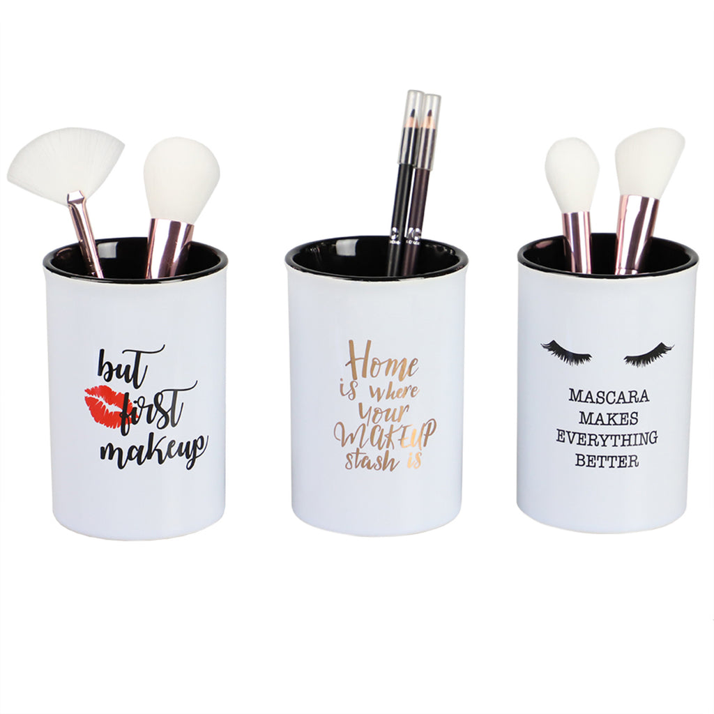 Home Basics Ceramic Cosmetic Cup Make Up Brush Cylinder Shaped Utensil Holder - Assorted Colors