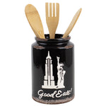 Load image into Gallery viewer, Home Basics NYC Good Eats! Ceramic Utensil Crock, Black $8 EACH, CASE PACK OF 6
