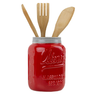 Red Cutlery Holder, Ceramic Silverware Container, Kitchen Cutlery