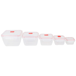 Home Basics 10 Piece Locking Square Plastic Food Storage Containers with Ventilated Snap-On Lids, Red $8.00 EACH, CASE PACK OF 12