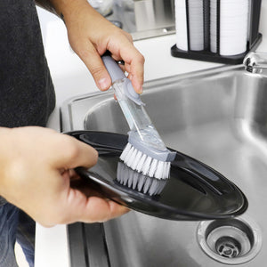 Home Basics Soap Dispensing Plastic Dish Brush with No Slip Grip Handle, Grey $3.00 EACH, CASE PACK OF 24