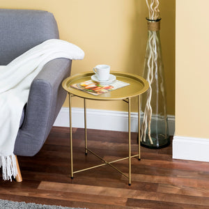 Home Basics Foldable Round Multi-Purpose Side Accent Metal Table, Brushed Gold $15 EACH, CASE PACK OF 6