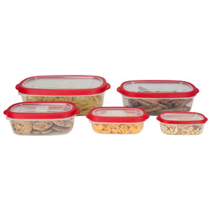Home Basics 5 Piece Spill-Proof  Rectangular Plastic Food Storage  Container with Ventilated, Snap-On  Lids, Red $7.50 EACH, CASE PACK OF 12
