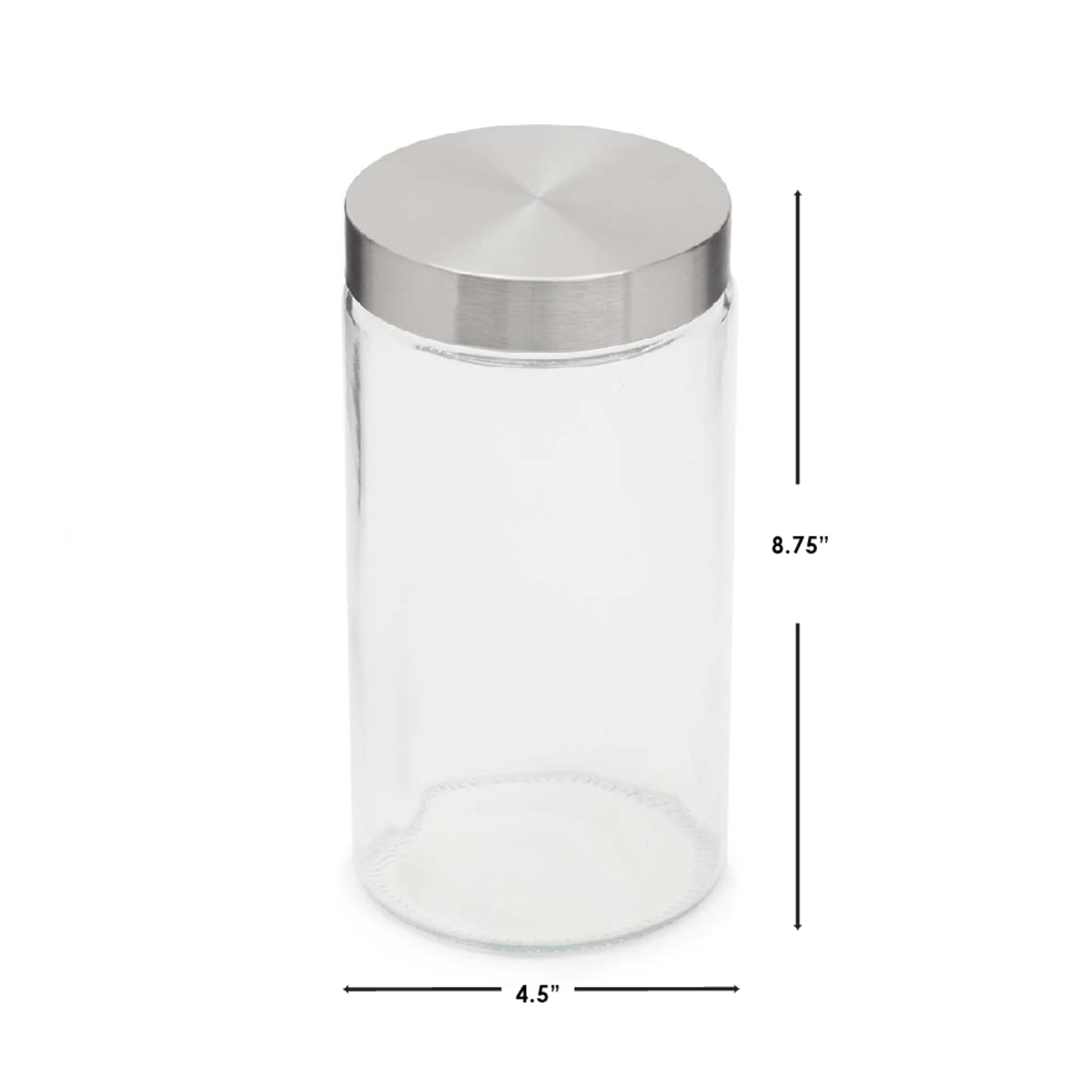 Home Basics 56 Oz. Square Glass Canister with Brushed Stainless Steel Lid  Clear