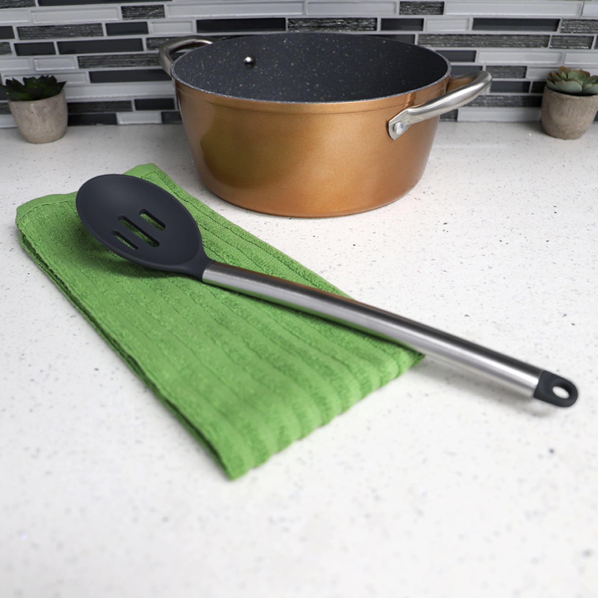 Home Basics Stainless Steel Slotted Spoon With Nylon Head, Black $2.00 EACH, CASE PACK OF 24