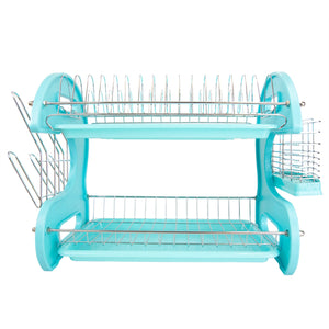 Chrome Plated Steel 2-Piece Small Dish Drainer - Turquoise