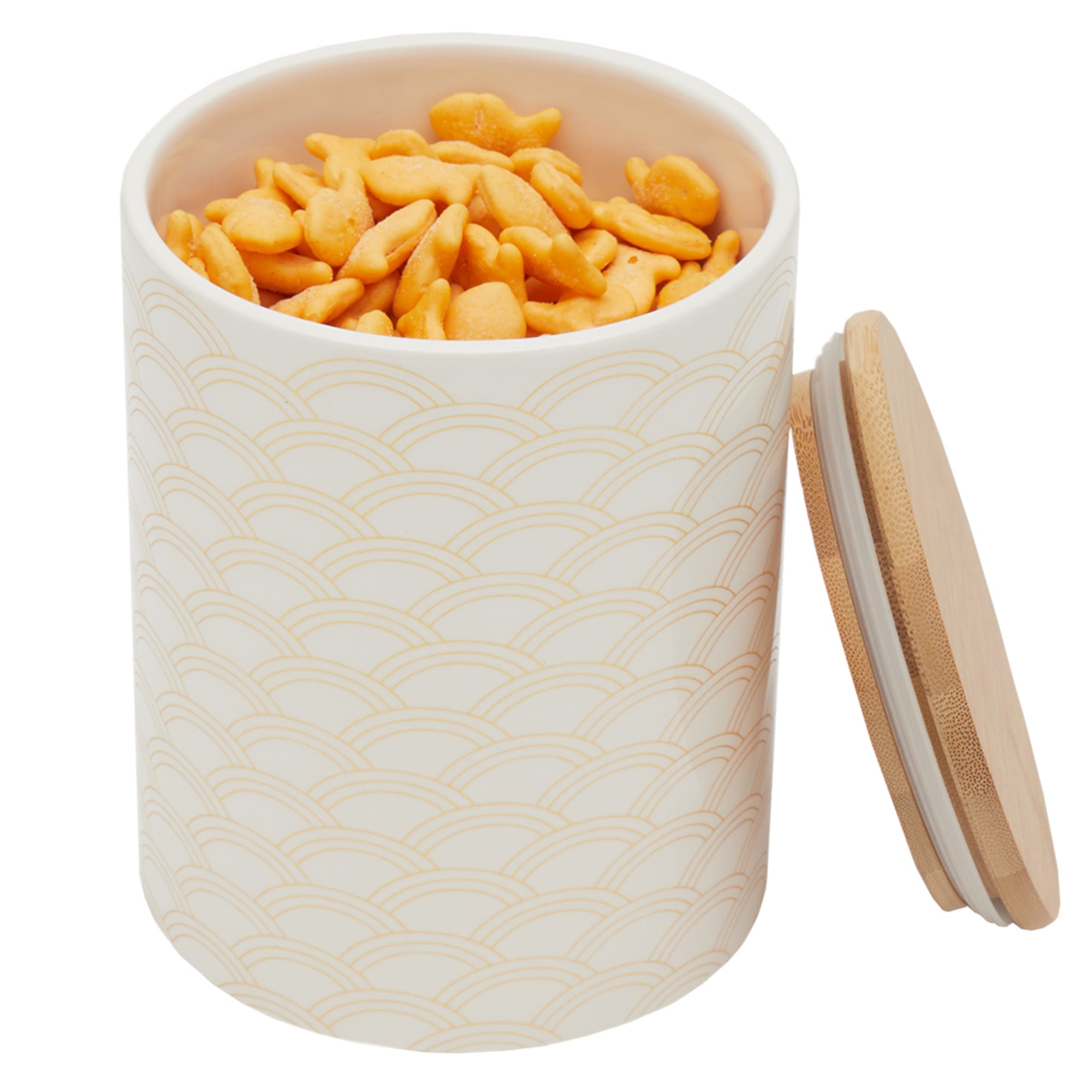 Home Basics Scallop Medium Ceramic Canister with Bamboo Top $6.00 EACH, CASE PACK OF 12