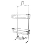 Load image into Gallery viewer, Home Basics 2 Tier Aluminum Suction Shower Caddy with Extra Long Baskets with Integrated hooks and Soap Tray, Grey $15.00 EACH, CASE PACK OF 6
