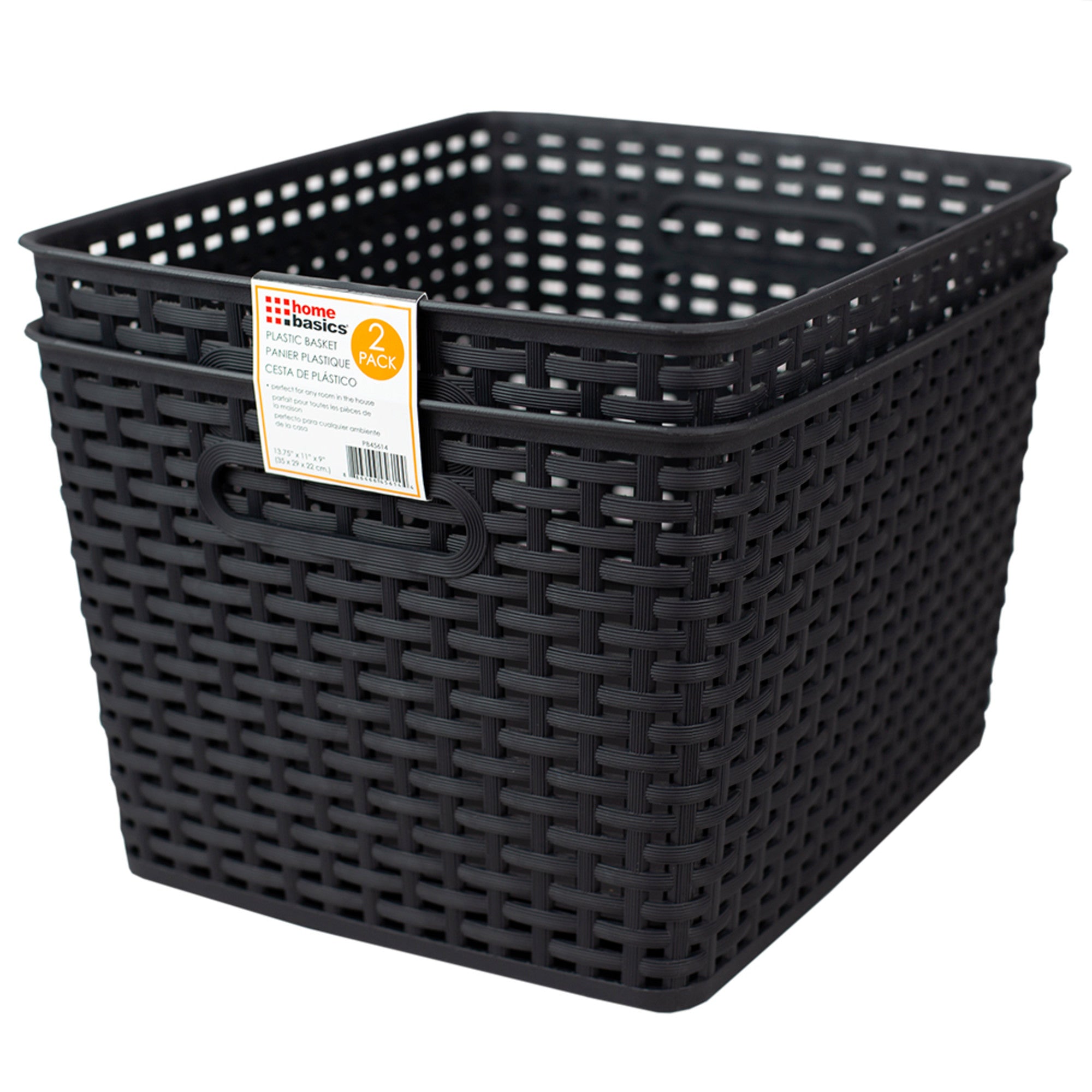 Home Basics Crossweave  14" x 11.5" x 8.75" Multi-Purpose Stackable Plastic Storage Basket, (Pack of 2) - Assorted Colors