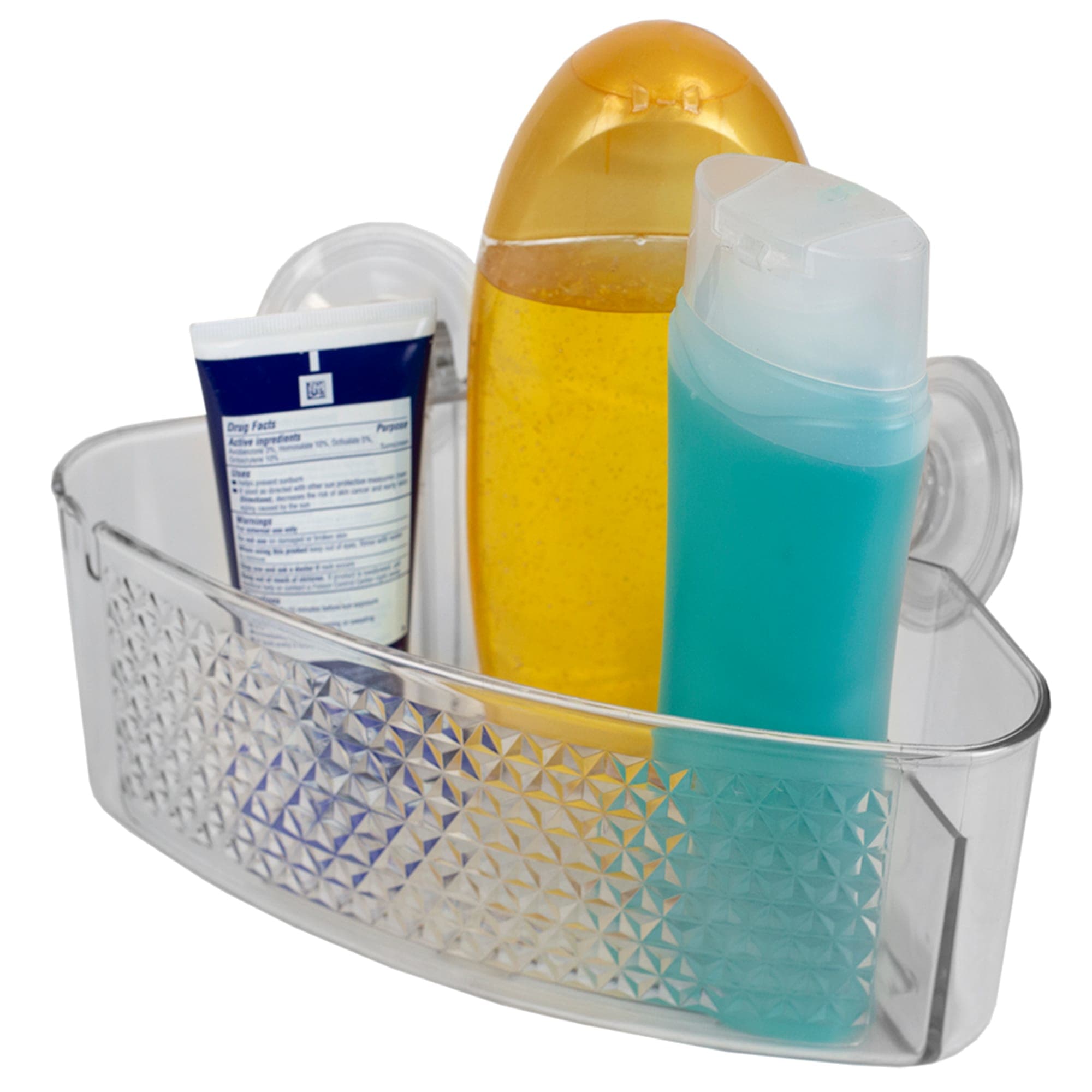 Home Basics Large Plastic Bath Caddy with Suction Cups, Clear, SHOWER