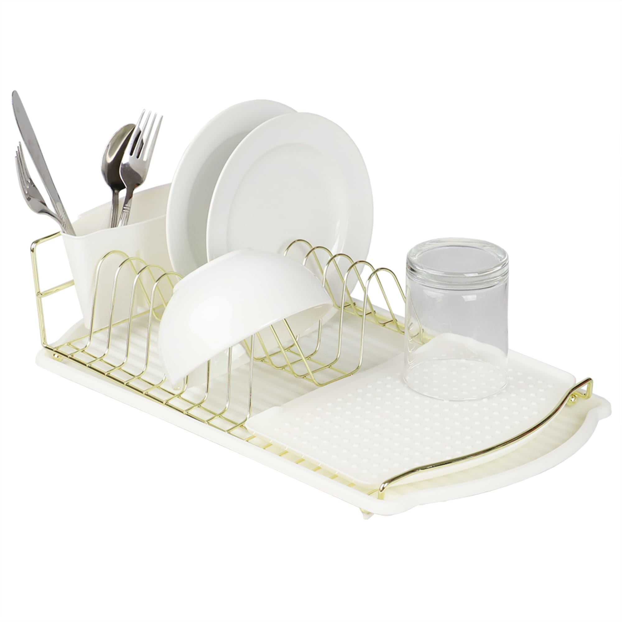 Michael Graves Design Deluxe Dish Rack with Gold Finish and Removable  Utensil Holder, White/Gold, KITCHEN ORGANIZATION