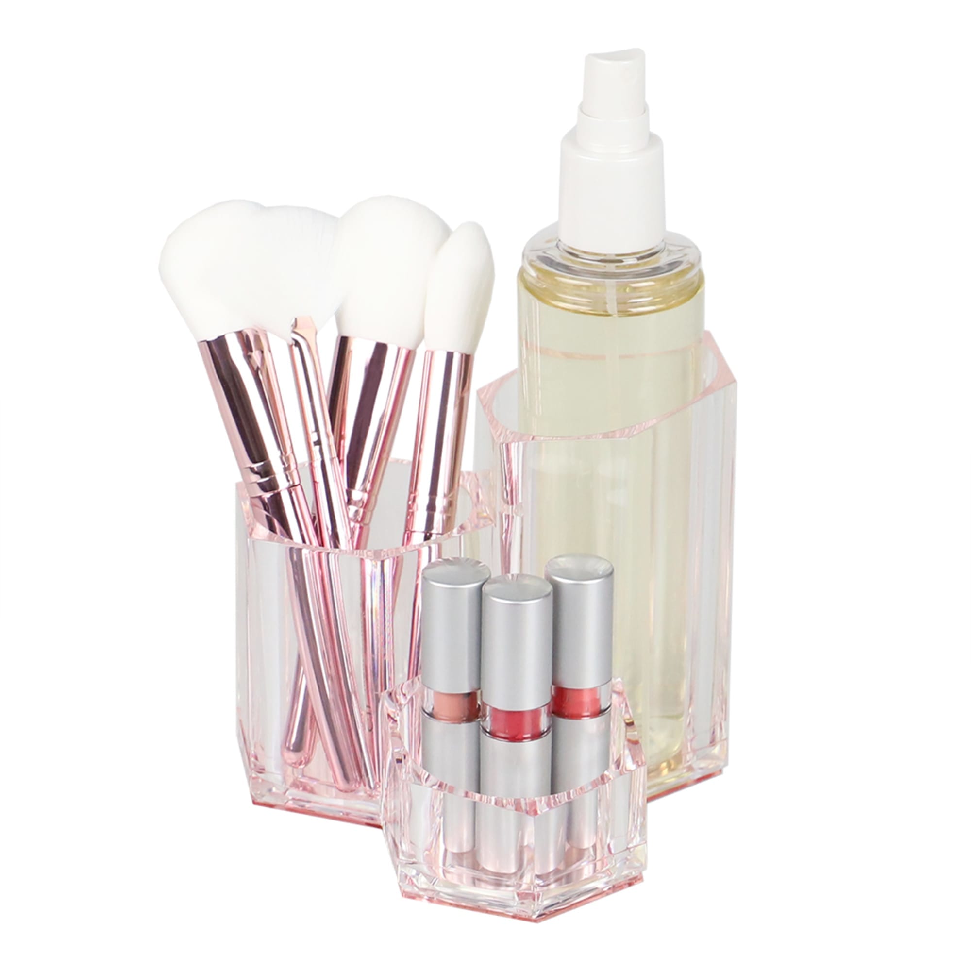 Home Basics Tri-Stand Plastic Cosmetic Organizer with Rose Bottom $4.00 EACH, CASE PACK OF 12