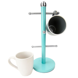 Home Basics Turquoise Collection  6 Cup Steel Mug Tree Holder Stand with Rounded Silver Ends $6.50 EACH, CASE PACK OF 6