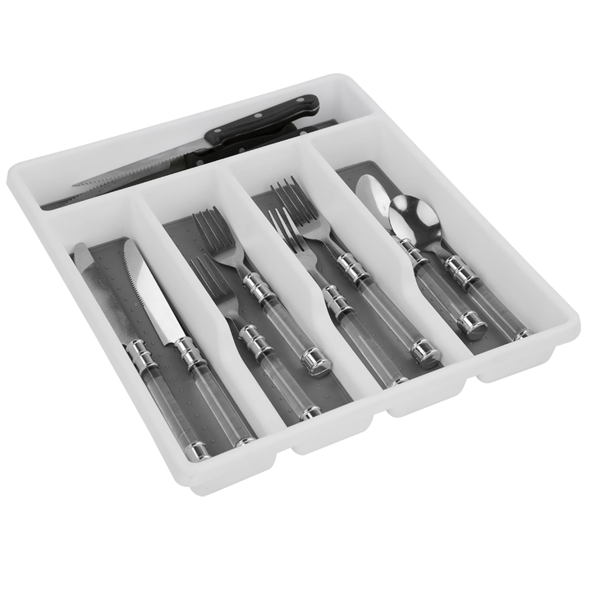 Home Basics Large Cutlery Tray with Rubber Lined Compartments, White $6.50 EACH, CASE PACK OF 12