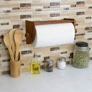 Home Basics Quick Install Rustic Pine Wood Wall Mounted Paper Towel Holder  with Flat Top, Brown, KITCHEN ORGANIZATION