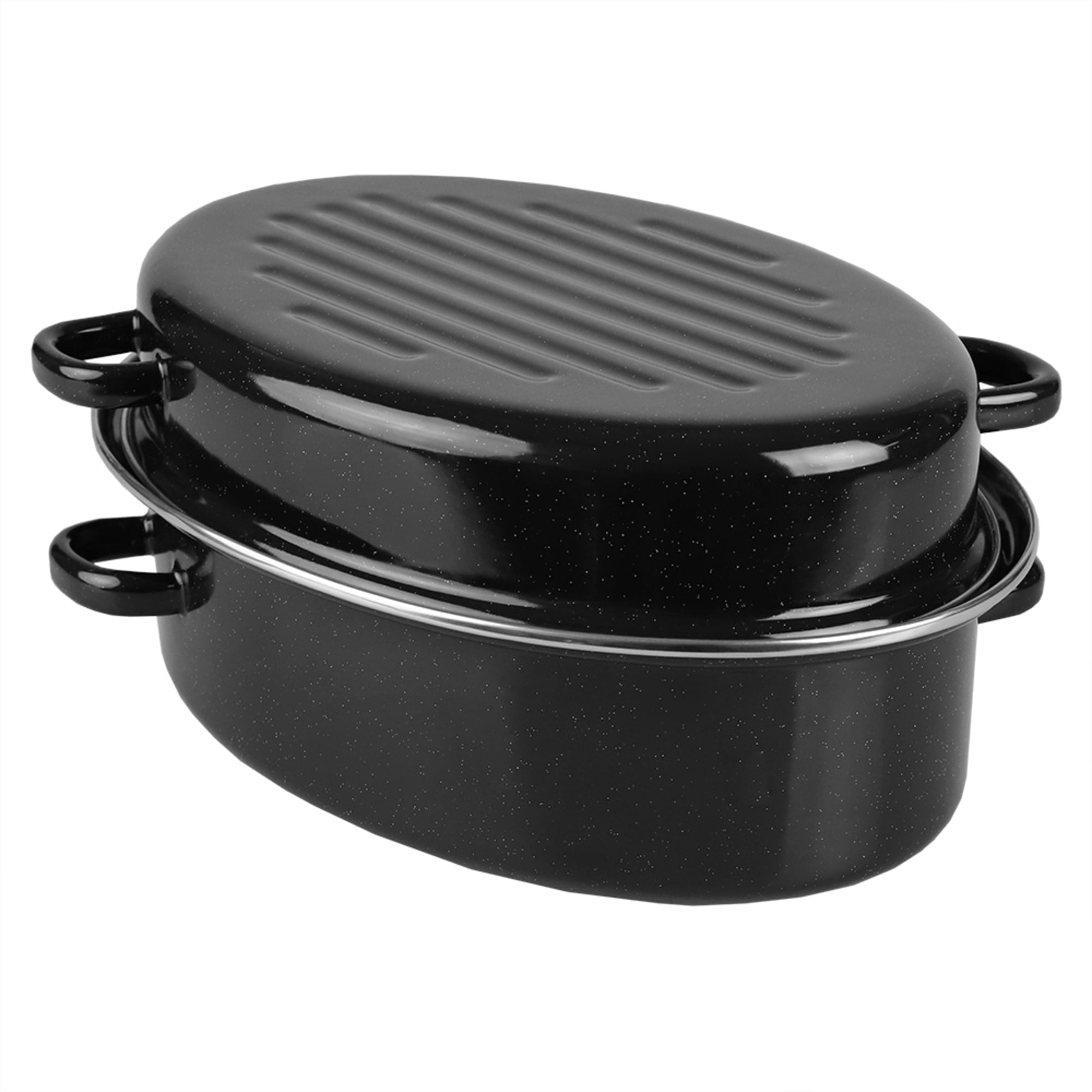Home Basics Deep Oval Natural Non-Stick 14” Enameled Carbon Steel Roaster Pan with Lid, Black $25.00 EACH, CASE PACK OF 3