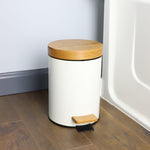 Load image into Gallery viewer, Home Basics 3 Lt Steel Step Waste Bin with Bamboo Top, White $8 EACH, CASE PACK OF 6
